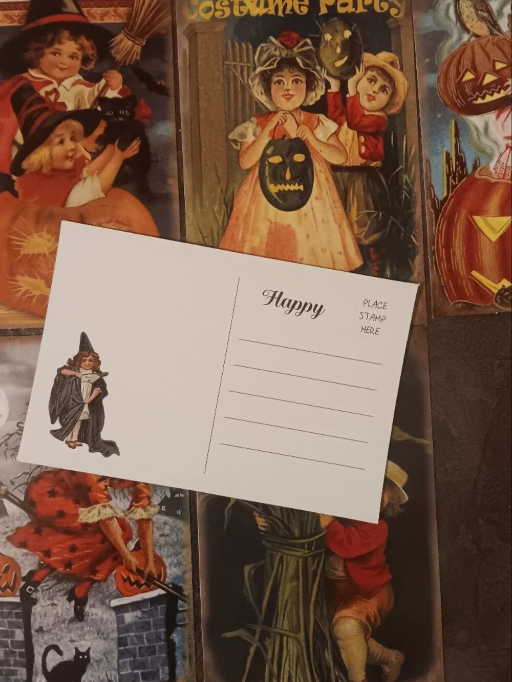 Halloween Postcard Lot Of 6, Vintage Inspired Art 4x6, Pumpkin Witchy Note Cards